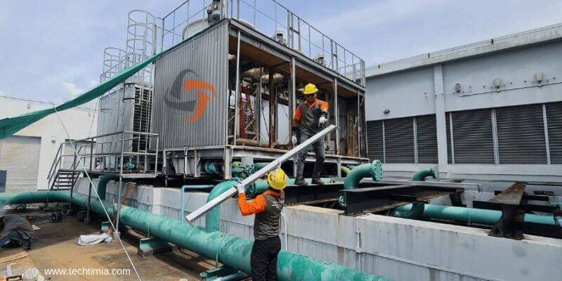 ACMV air handling unit with ductwork inside commercial facility Singapore