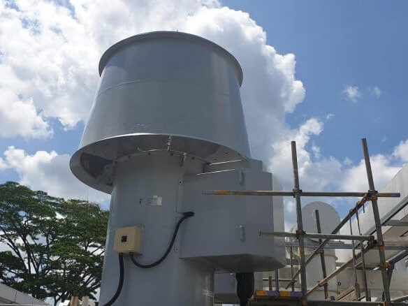Large fresh air fan unit for ACMV ventilation system in Singapore commercial facility